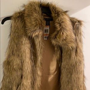 INC Faux fur zip vest